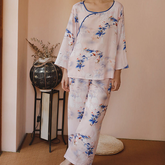 Ländliches, weiches und atmungsaktives Pyjama-Set aus Bambusfaser