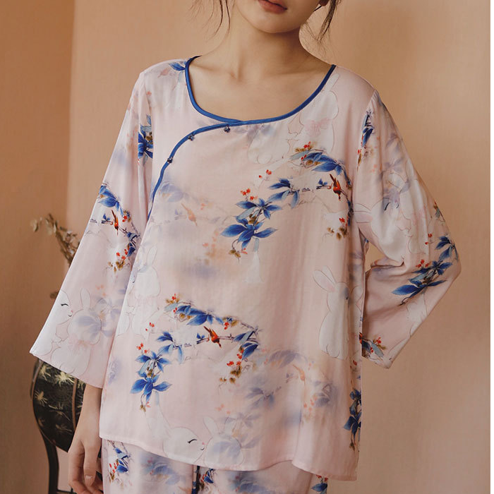 Ländliches, weiches und atmungsaktives Pyjama-Set aus Bambusfaser