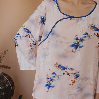 Ländliches, weiches und atmungsaktives Pyjama-Set aus Bambusfaser