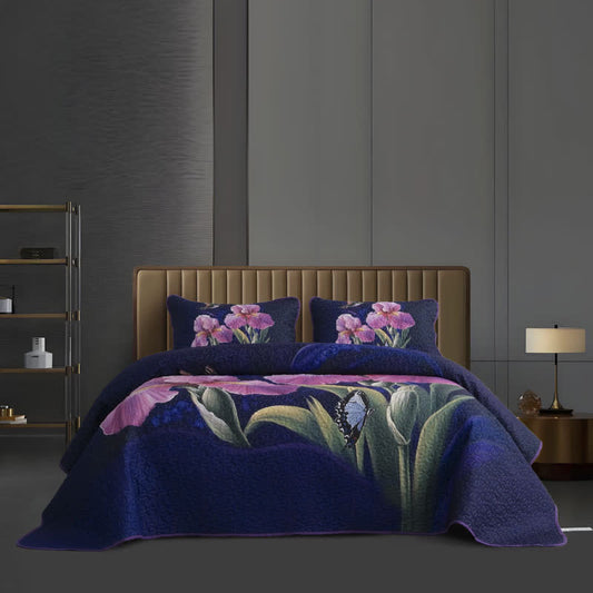 Gestepptes, weiches Bettwäscheset mit Blumen- und Vogelmotiv (3-teilig)