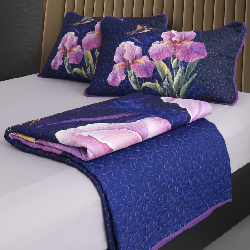 Gestepptes, weiches Bettwäscheset mit Blumen- und Vogelmotiv (3-teilig)