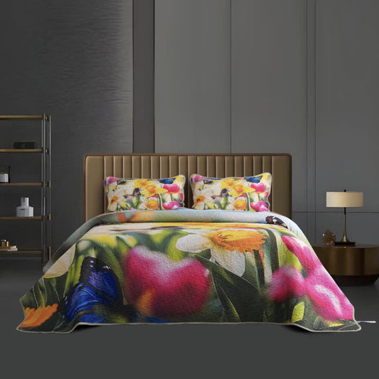 Buntes, gestepptes, leichtes Bettwäscheset mit Blumenmuster (3-teilig)