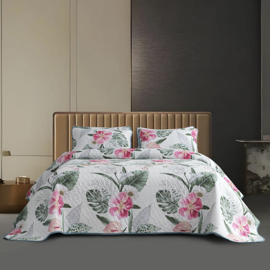 Gestepptes Bettwäscheset mit blühendem Blumenmuster (3-teilig)