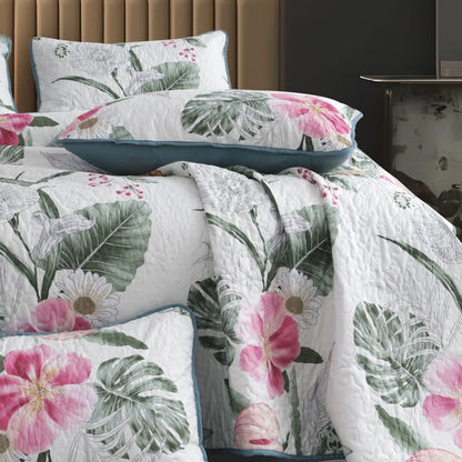 Gestepptes Bettwäscheset mit blühendem Blumenmuster (3-teilig)