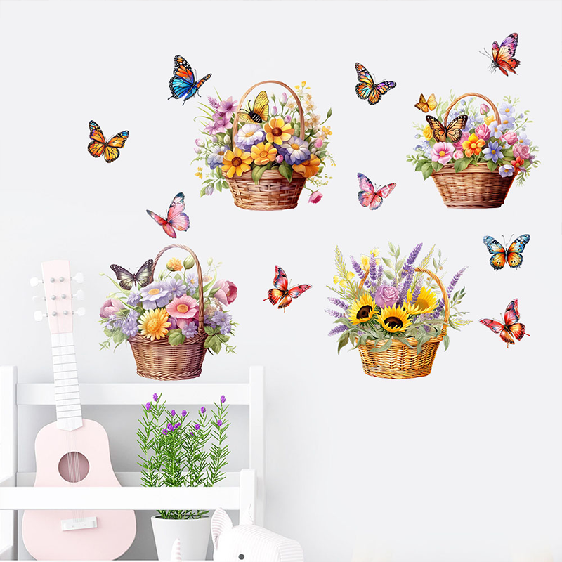 Abnehmbare Wandaufkleber mit Blumen und Schmetterlingen
