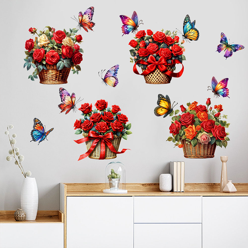 Abnehmbare Wandaufkleber mit Blumen und Schmetterlingen