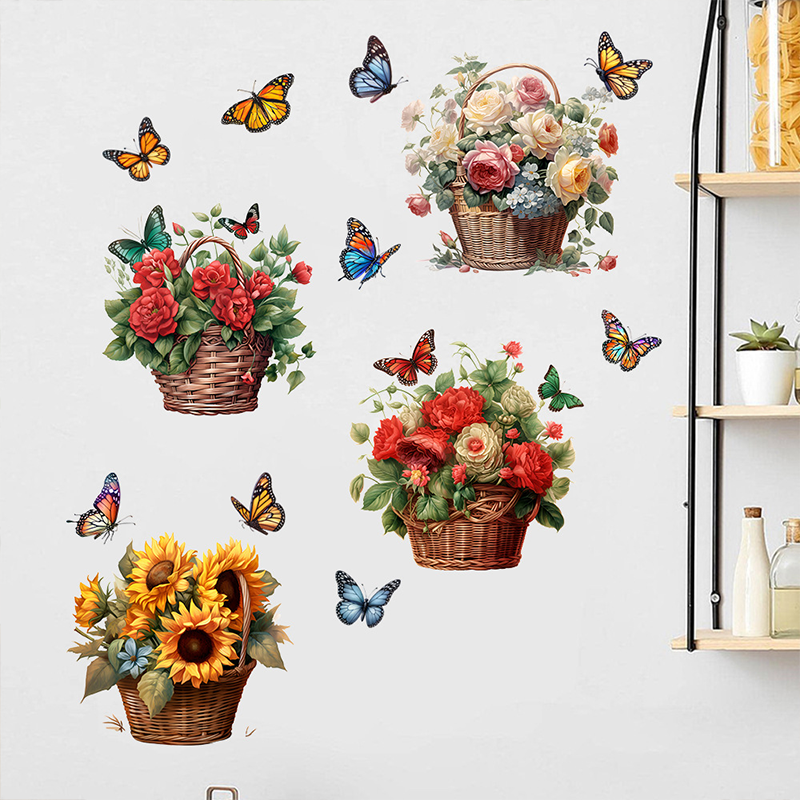Abnehmbare Wandaufkleber mit Blumen und Schmetterlingen