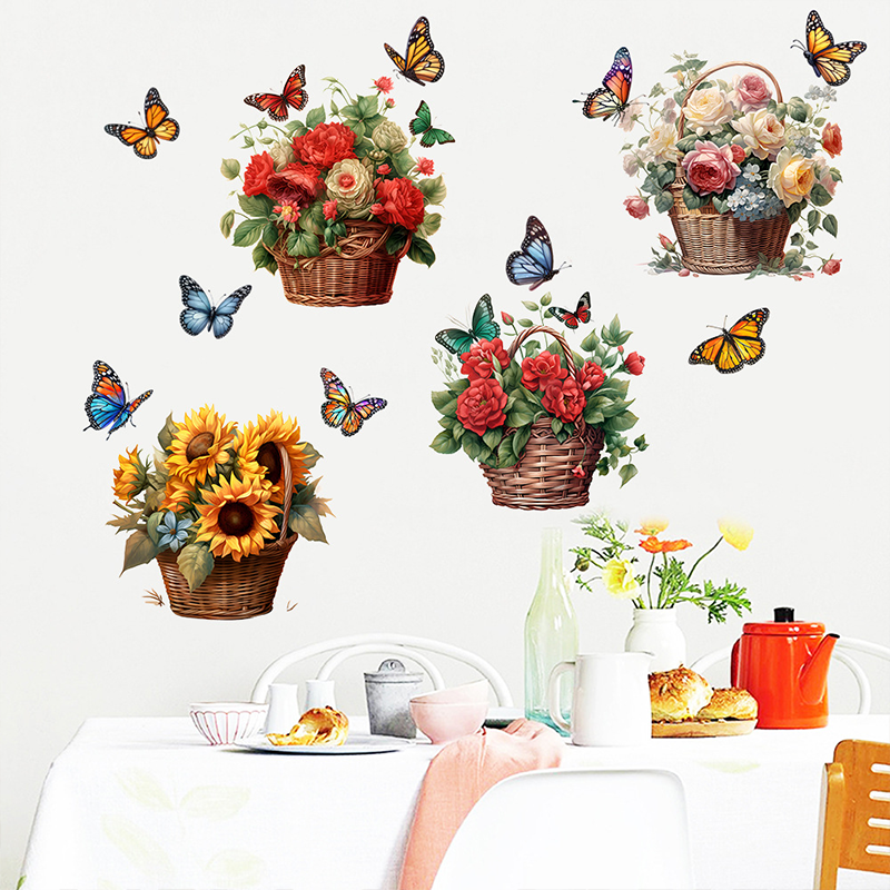 Abnehmbare Wandaufkleber mit Blumen und Schmetterlingen