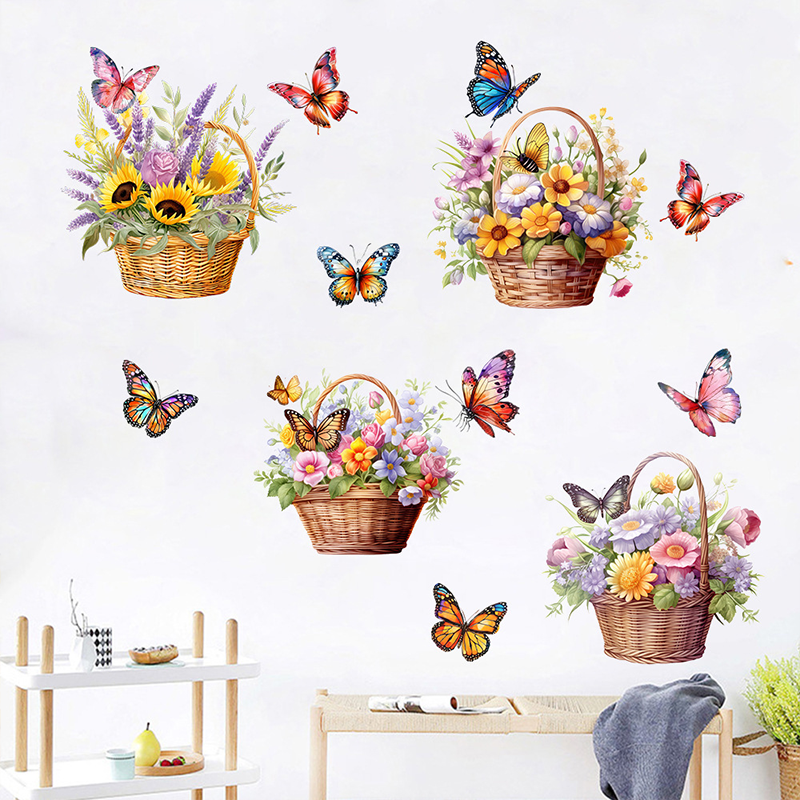 Abnehmbare Wandaufkleber mit Blumen und Schmetterlingen