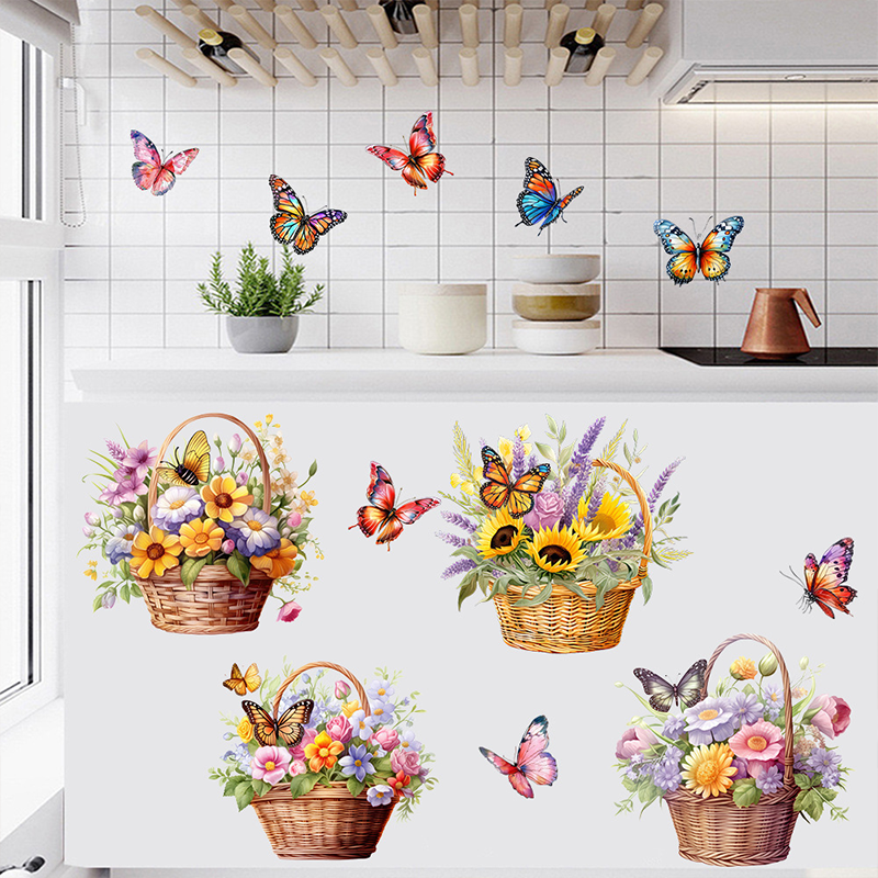 Abnehmbare Wandaufkleber mit Blumen und Schmetterlingen