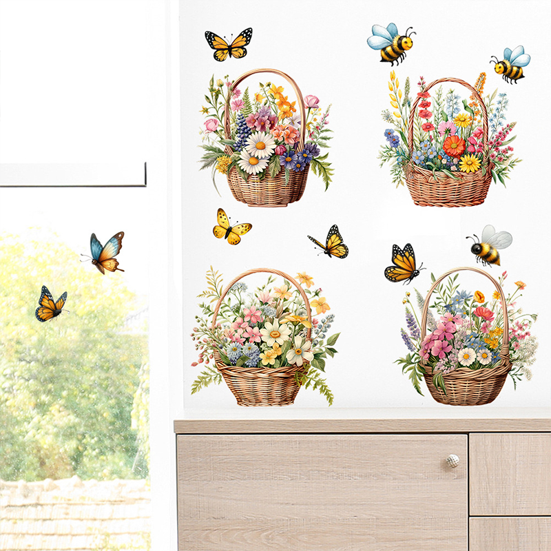 Abnehmbare Wandaufkleber mit Blumen und Schmetterlingen