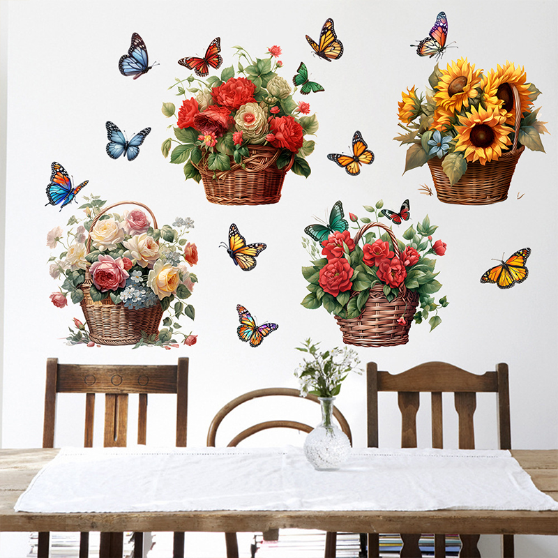 Abnehmbare Wandaufkleber mit Blumen und Schmetterlingen