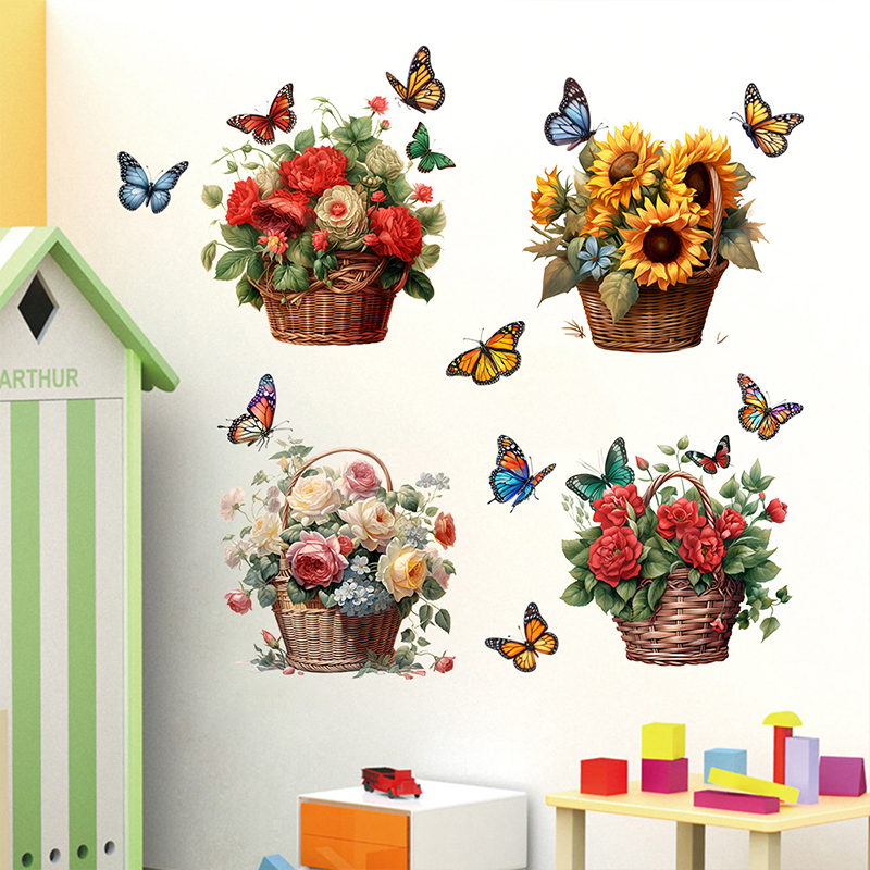 Abnehmbare Wandaufkleber mit Blumen und Schmetterlingen