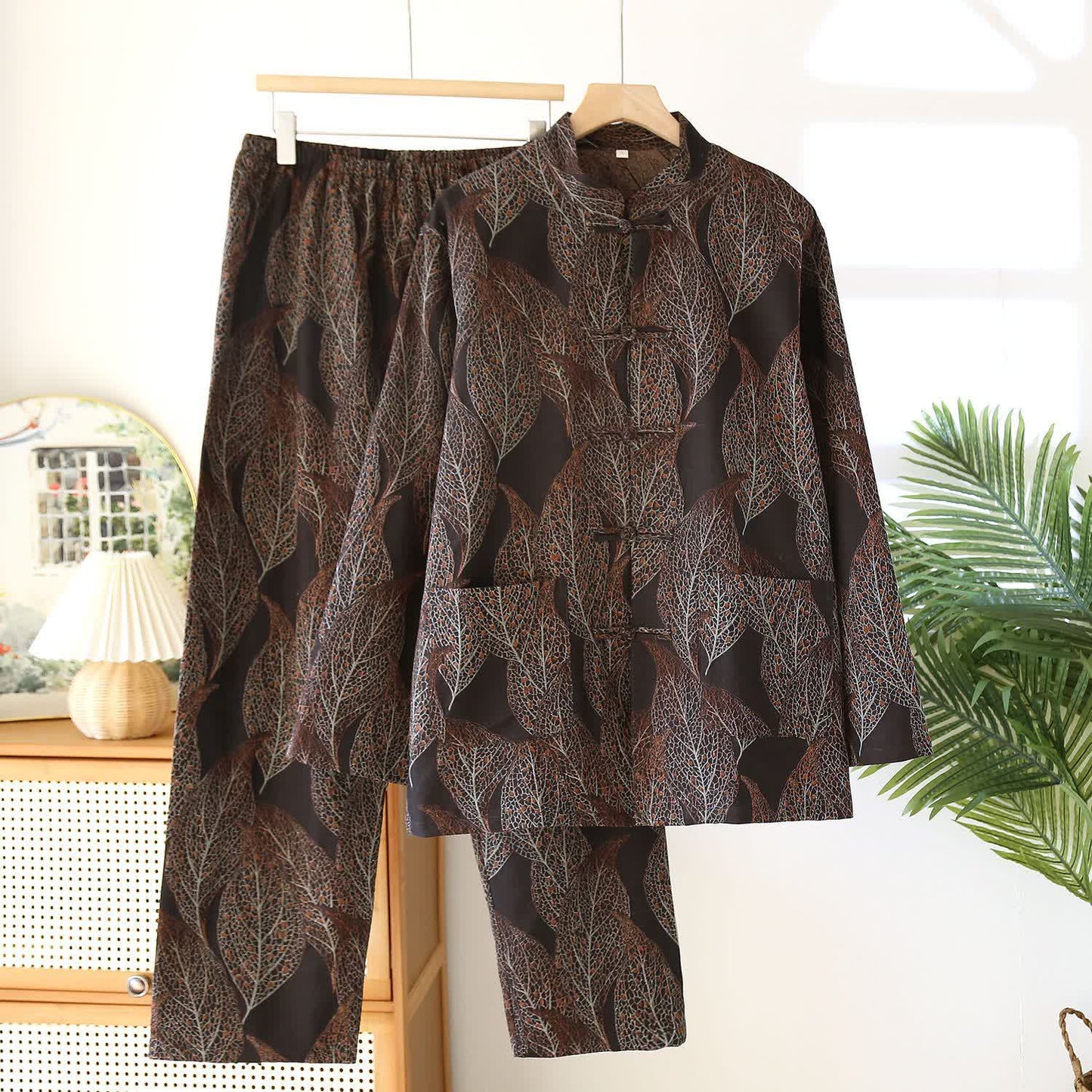 Froschknopf Retro Blatt Paar Pyjama Set
