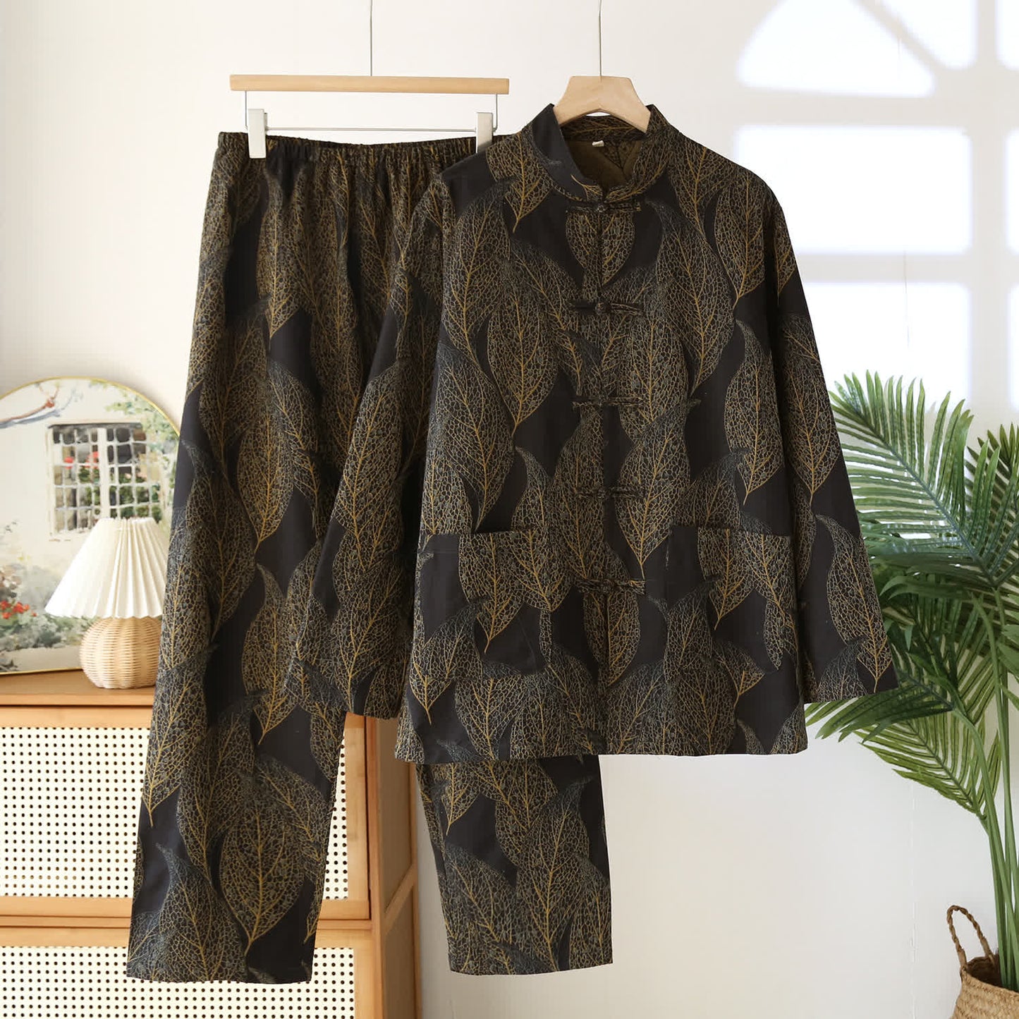 Froschknopf Retro Blatt Paar Pyjama Set