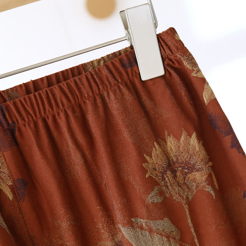 Retro Sonnenblumen Stehkragen Paar Pyjama Set