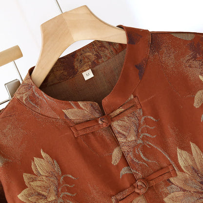 Retro Sonnenblumen Stehkragen Paar Pyjama Set