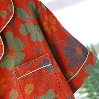 Kurzarm-Pyjama-Set aus Baumwolle mit Jacquard-Blumenmuster