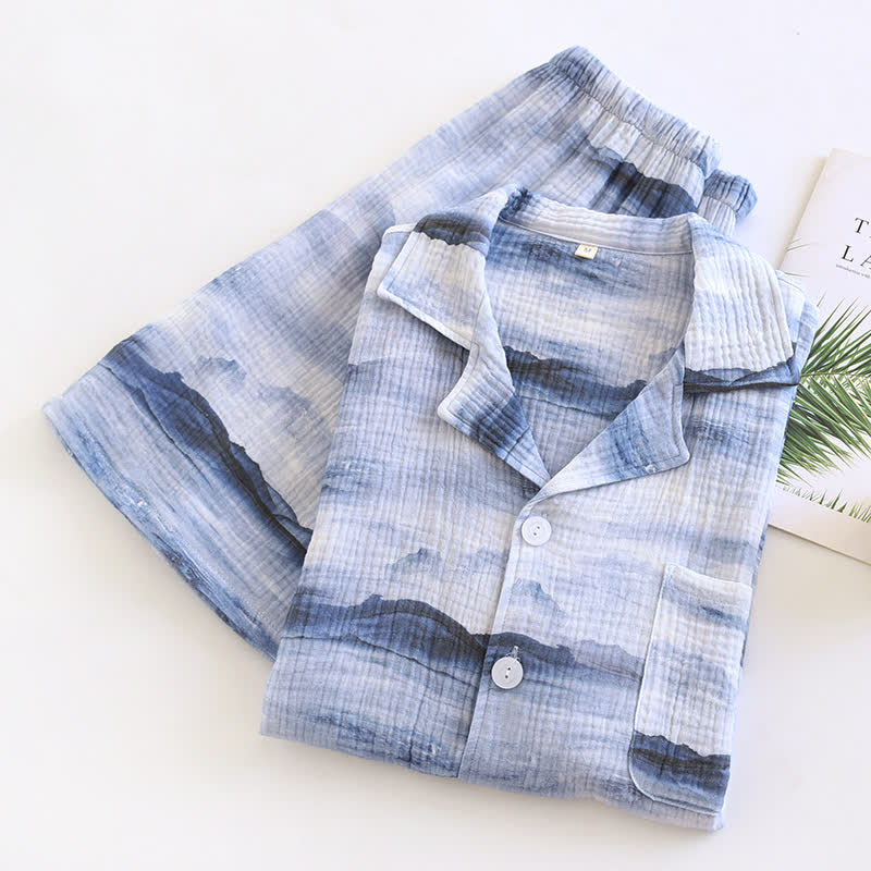 Pyjama-Set aus Baumwollgaze mit Gletscher-Print in Neutral