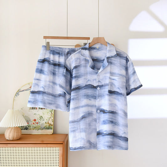 Pyjama-Set aus Baumwollgaze mit Gletscher-Print in Neutral