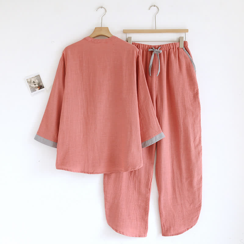 Doppellagiges Pyjama-Set aus Baumwollgaze mit Farbblockdesign