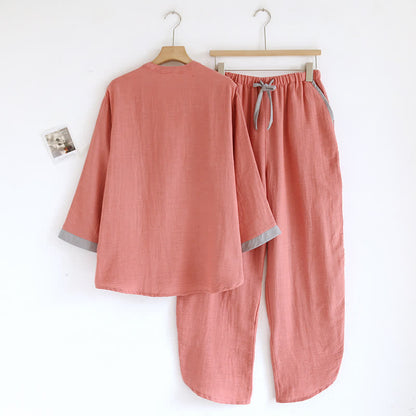 Doppellagiges Pyjama-Set aus Baumwollgaze mit Farbblockdesign