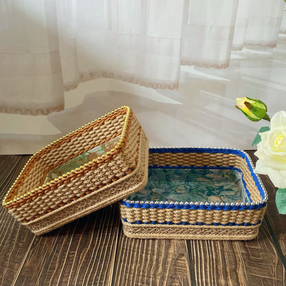 Handgewebter Vintage-Aufbewahrungskorb mit Blumenmuster