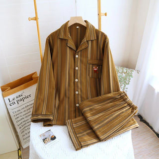Pyjama-Set aus gebürsteter Baumwolle mit Streifen - Kaffee - Männer XL - image 0