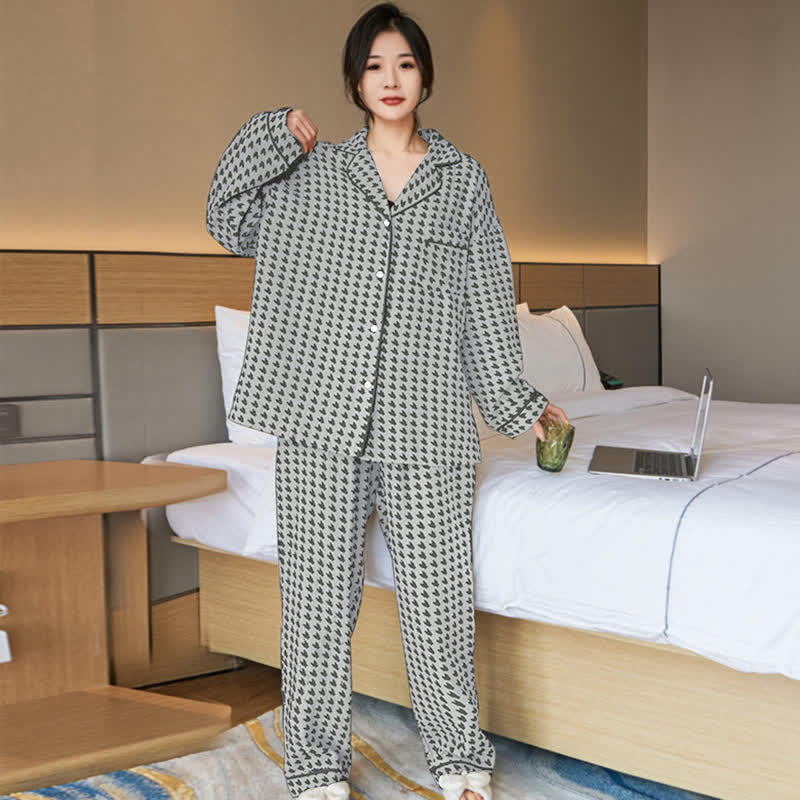 Pyjama-Set aus Baumwolle mit Hahnentrittmuster in Übergröße