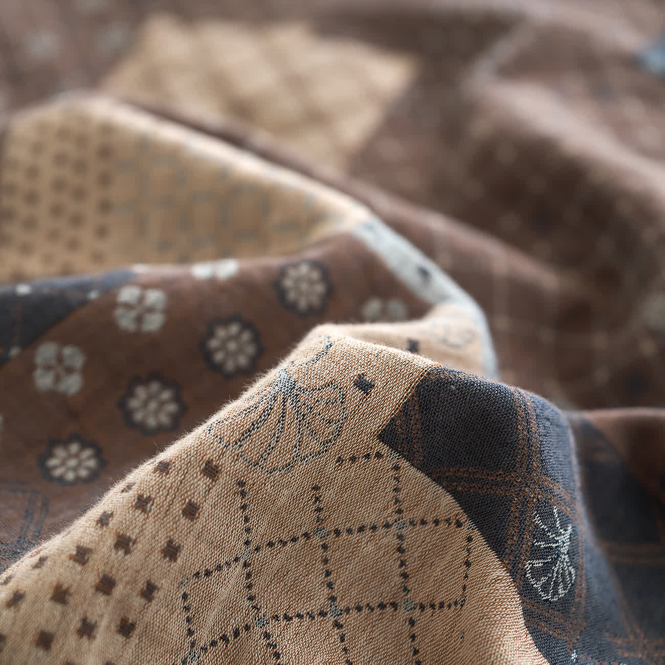 Patchwork-Bettwäscheset aus Baumwollgaze mit geometrischem Muster (4-teilig)