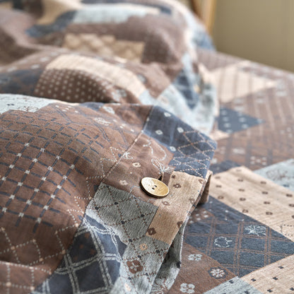 Patchwork-Bettwäscheset aus Baumwollgaze mit geometrischem Muster (4-teilig)