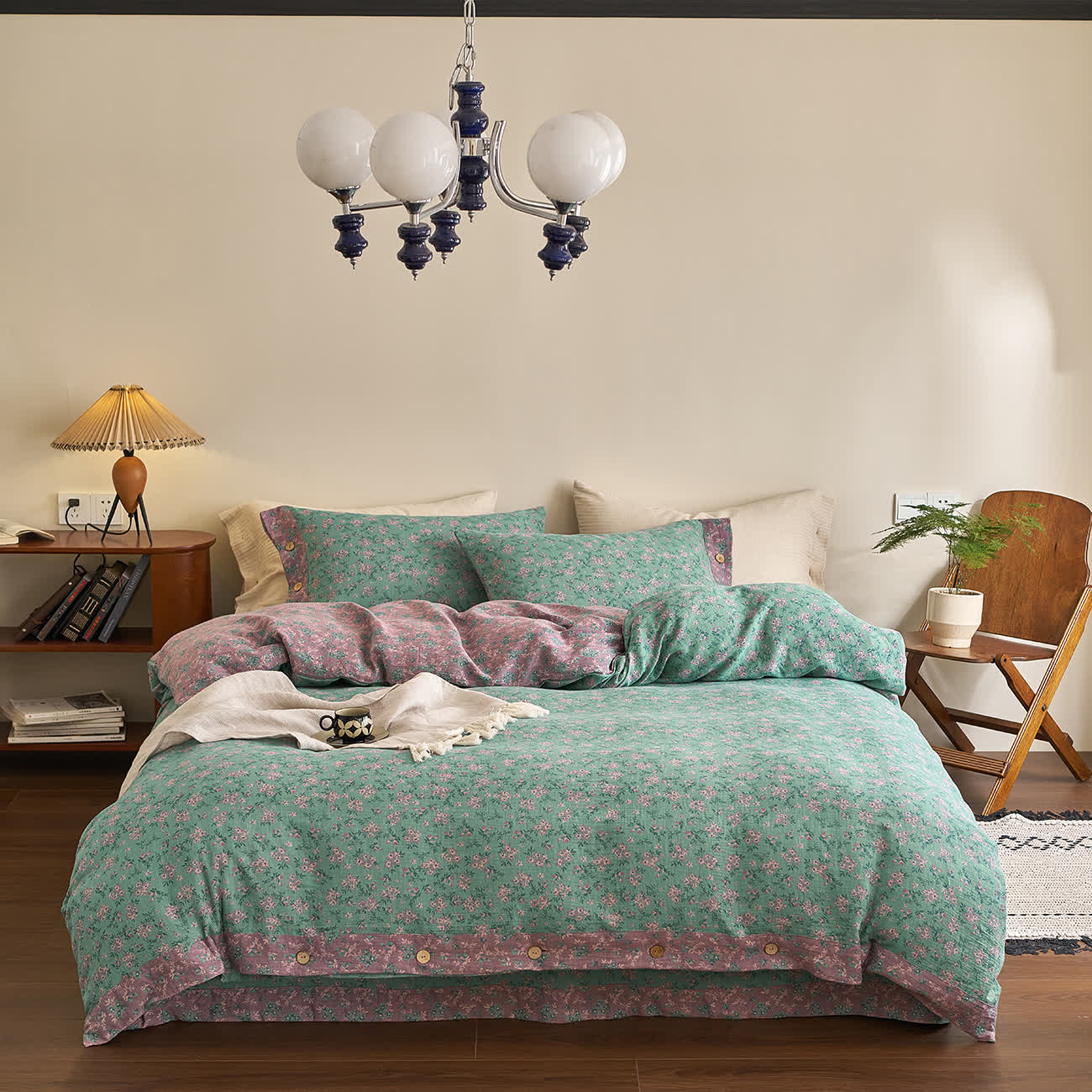 Refresh Bettwäsche-Set aus Baumwollgaze mit Blumenmuster und Knöpfen (4-teilig)