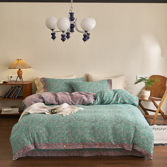 Refresh Bettwäsche-Set aus Baumwollgaze mit Blumenmuster und Knöpfen (4-teilig)