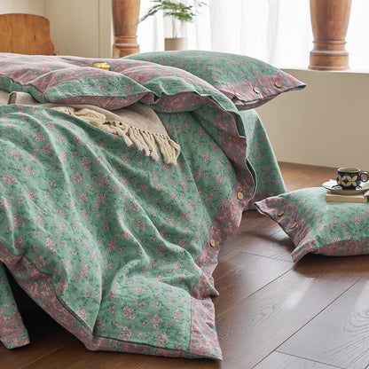 Refresh Bettwäsche-Set aus Baumwollgaze mit Blumenmuster und Knöpfen (4-teilig)