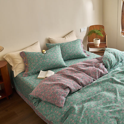 Refresh Bettwäsche-Set aus Baumwollgaze mit Blumenmuster und Knöpfen (4-teilig)