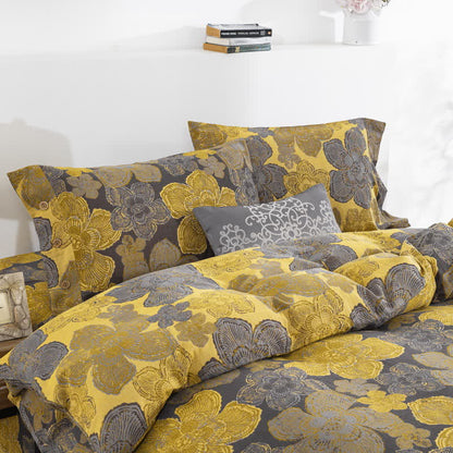 Elegantes Bettwäscheset mit Knöpfen aus Baumwollgaze mit Blumenmuster (4-teilig)