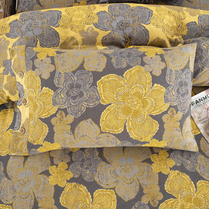 Elegantes Bettwäscheset mit Knöpfen aus Baumwollgaze mit Blumenmuster (4-teilig)