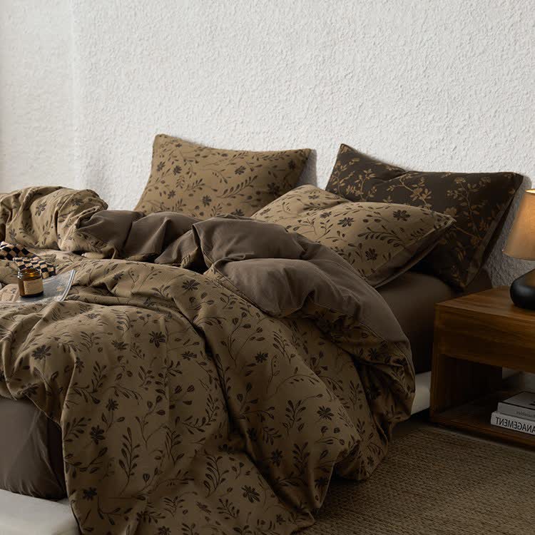 Bettbezug-Set aus Baumwollgaze mit Blumenmuster (4-teilig)