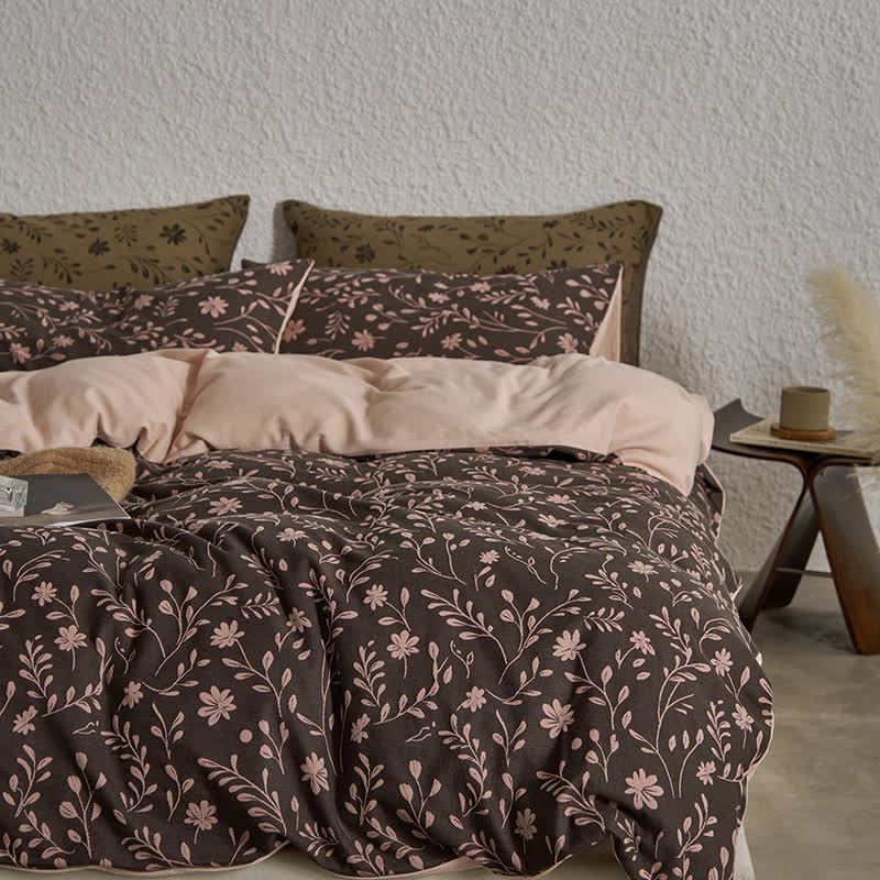 Bettbezug-Set aus Baumwollgaze mit Blumenmuster (4-teilig)