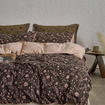 Bettbezug-Set aus Baumwollgaze mit Blumenmuster (4-teilig)