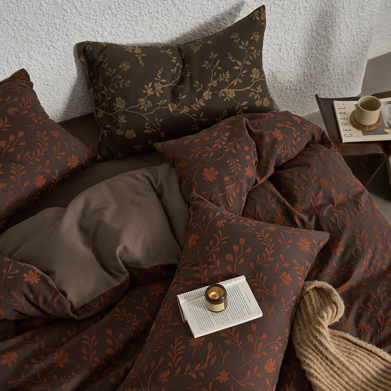 Bettbezug-Set aus Baumwollgaze mit Blumenmuster (4-teilig)