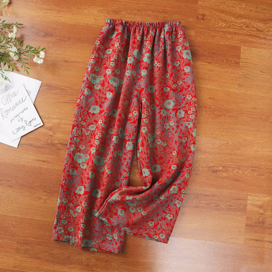 Pyjamahose aus Baumwollgaze mit Jacquard-Retro-Blumenmuster