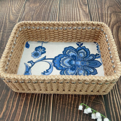Handgemachter Tisch-Aufbewahrungskorb im Vintage-Stil mit Blumenmuster