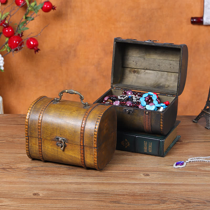 Vintage Tisch-Aufbewahrungsbox aus Holz mit Griff