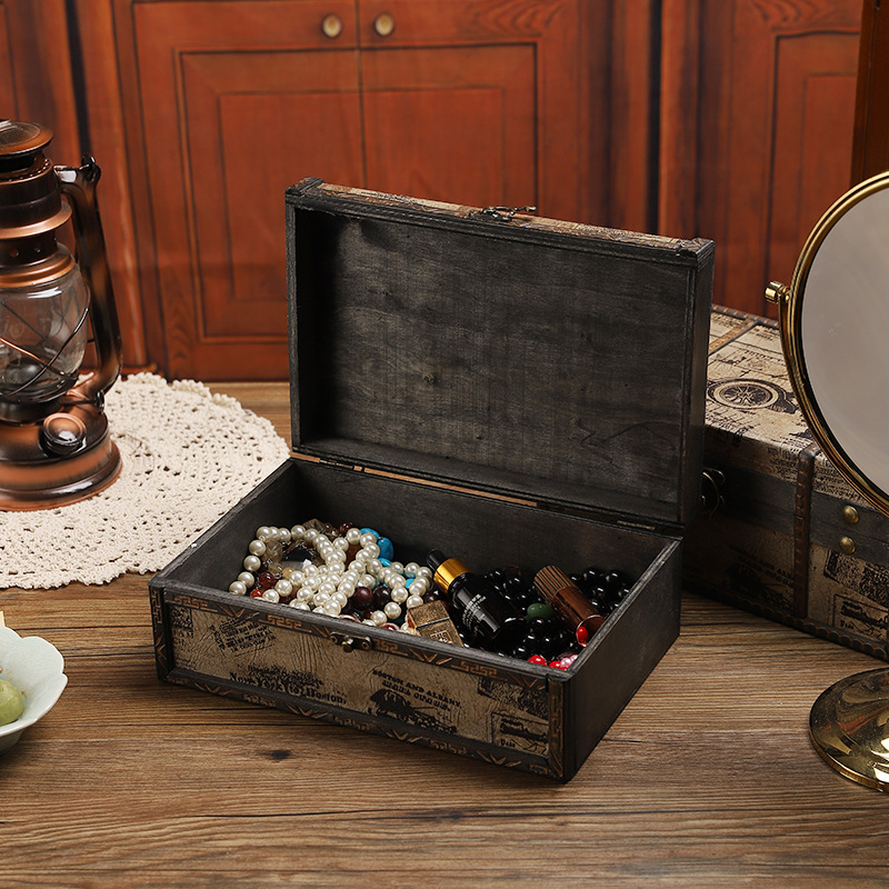 Vintage Tisch-Aufbewahrungsbox aus Holz