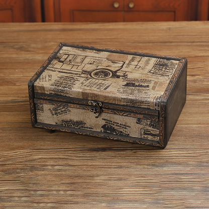 Vintage Tisch-Aufbewahrungsbox aus Holz