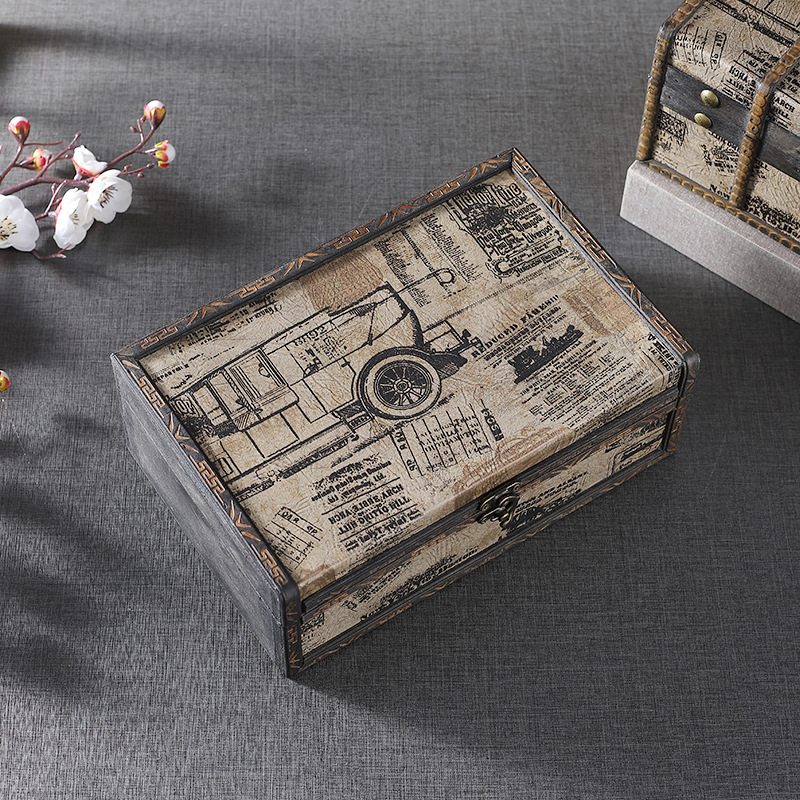 Vintage Tisch-Aufbewahrungsbox aus Holz
