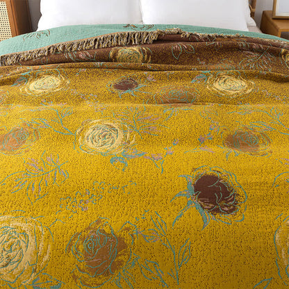 Wendbare Steppdecke aus Baumwollgaze im Vintage-Stil mit Rosenmotiv