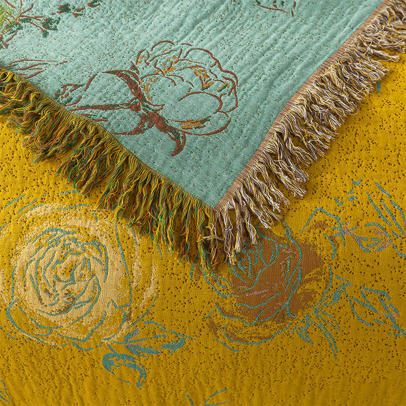 Wendbare Steppdecke aus Baumwollgaze im Vintage-Stil mit Rosenmotiv
