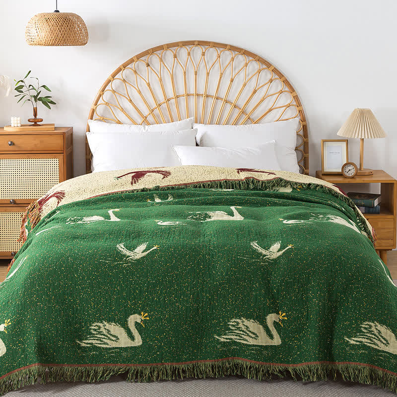 Elegante Wendedecke aus Gänse-Baumwollgaze mit Quasten
